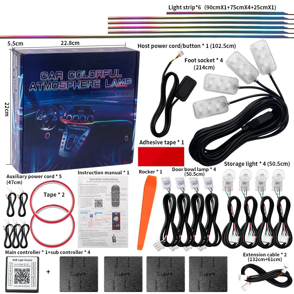 18-in-1 Dual-Zone RGB LED Car Interior Ambient Light Kit – App Controlled