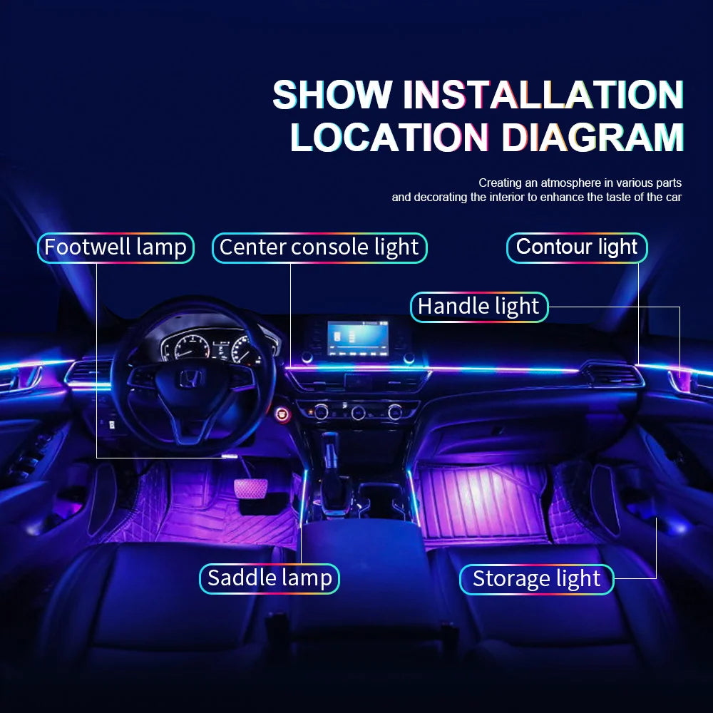 18-in-1 Dual-Zone RGB LED Car Interior Ambient Light Kit – App Controlled