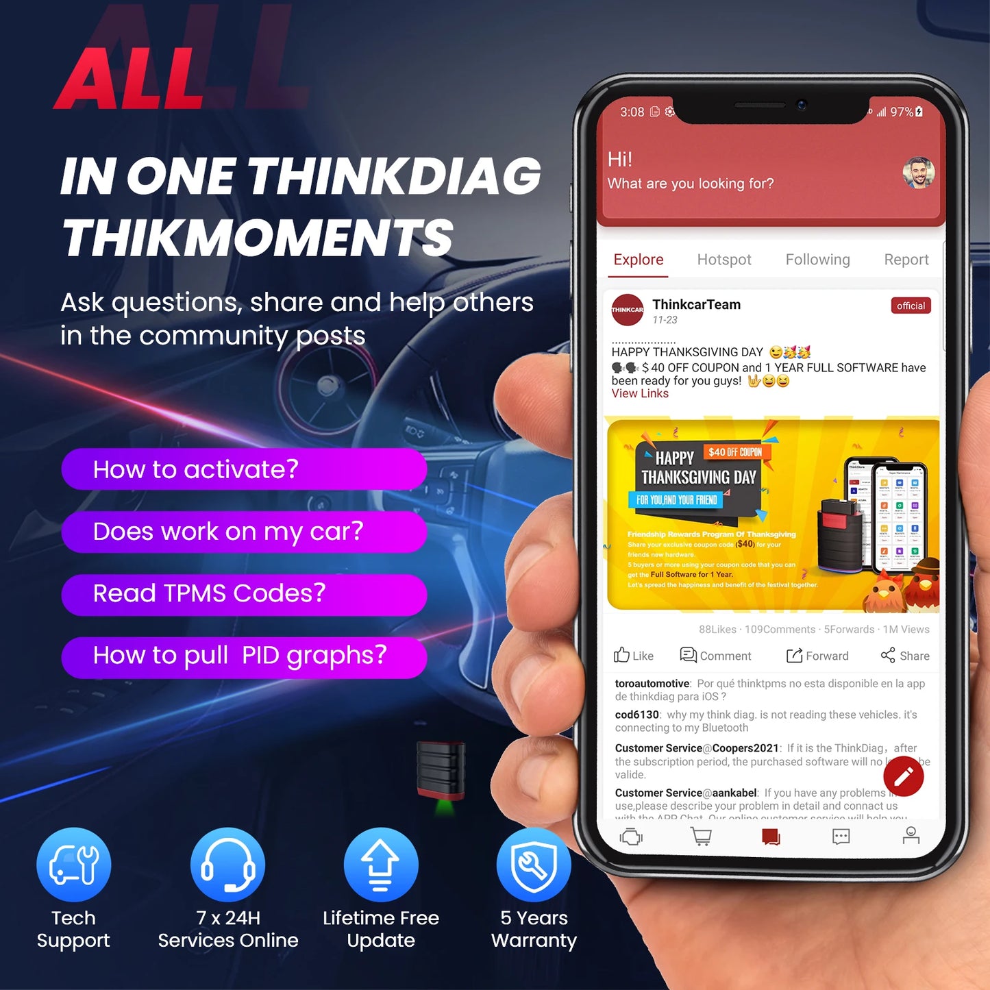 THINKCAR Thinkdiag Mini – Bluetooth OBD2 Full-System Car Scanner