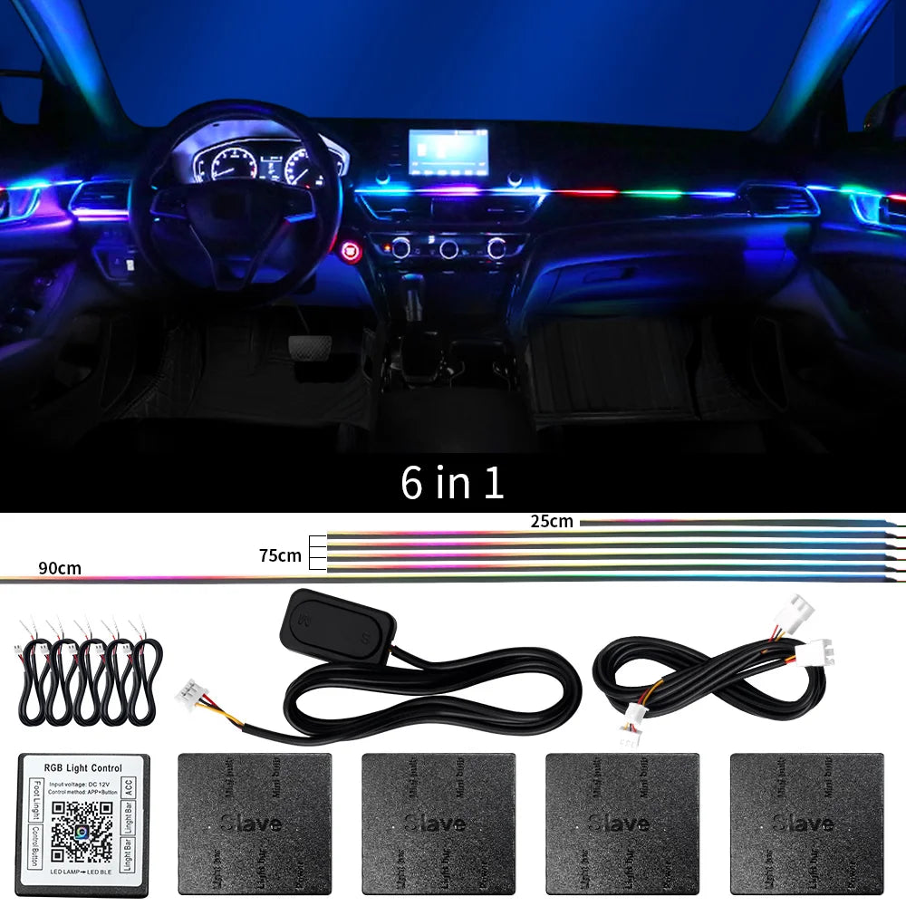 18-in-1 Dual-Zone RGB LED Car Interior Ambient Light Kit – App Controlled