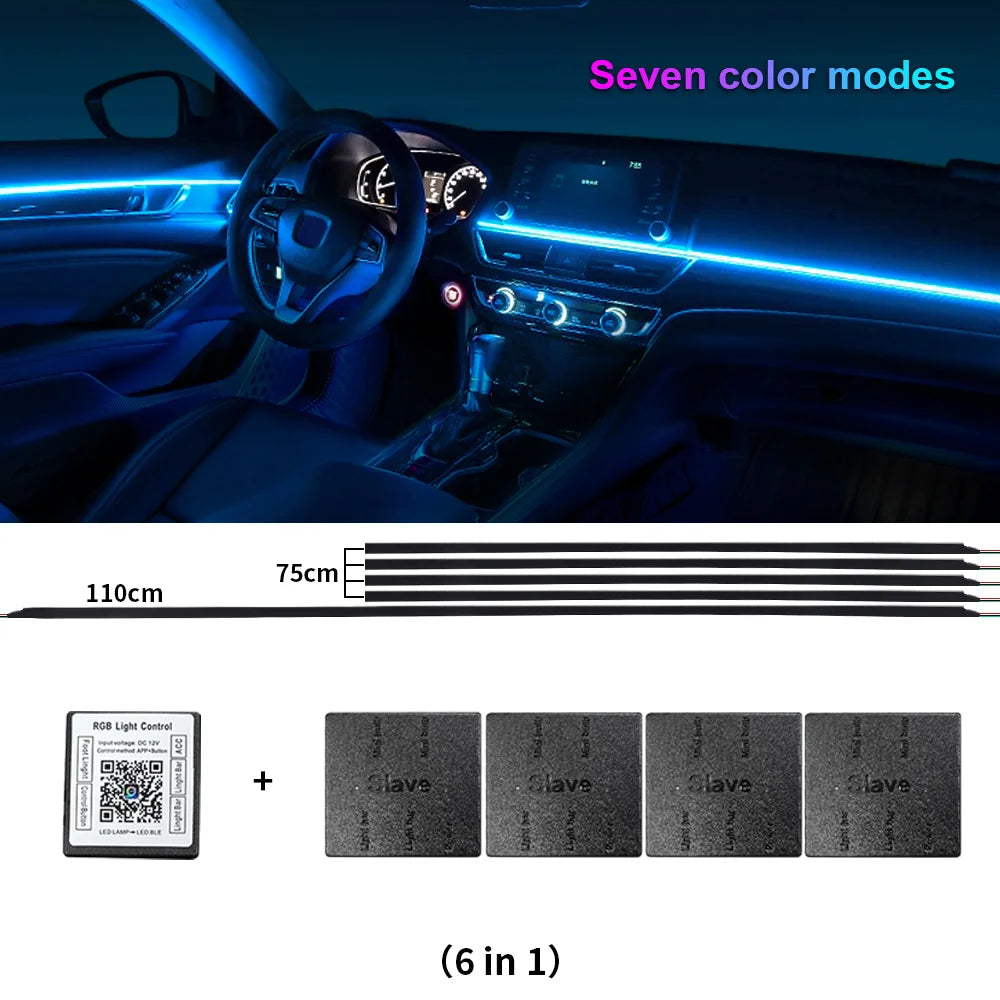 18-in-1 Dual-Zone RGB LED Car Interior Ambient Light Kit – App Controlled