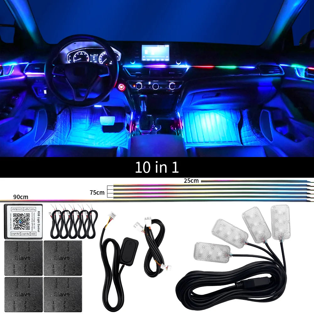 18-in-1 Dual-Zone RGB LED Car Interior Ambient Light Kit – App Controlled