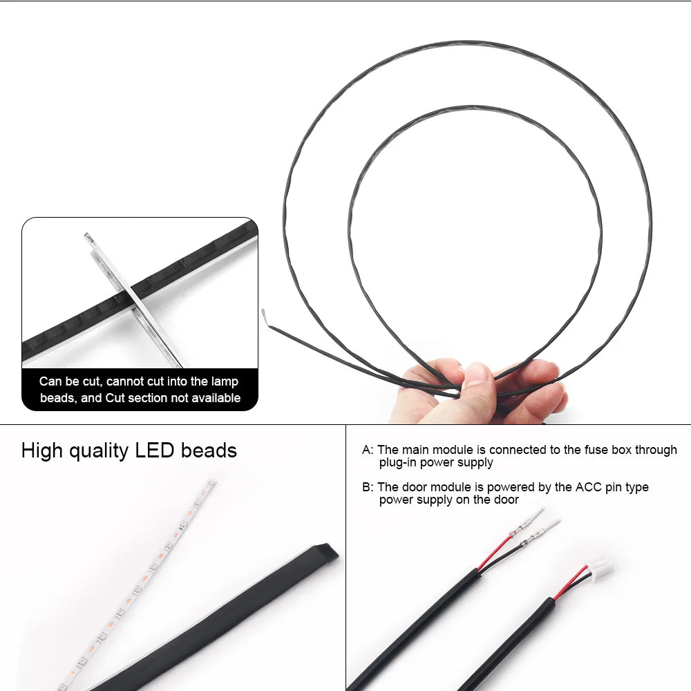 18-in-1 Dual-Zone RGB LED Car Interior Ambient Light Kit – App Controlled