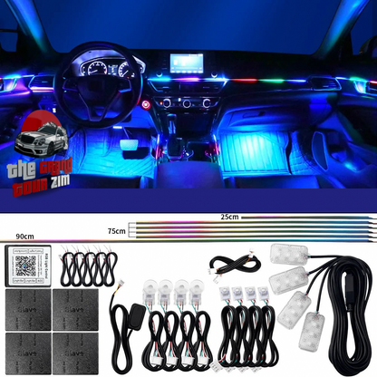 18-in-1 Dual-Zone RGB LED Car Interior Ambient Light Kit – App Controlled