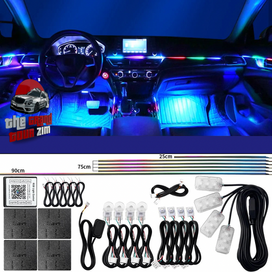 18-in-1 Dual-Zone RGB LED Car Interior Ambient Light Kit – App Controlled