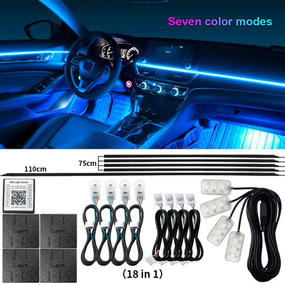 18-in-1 Dual-Zone RGB LED Car Interior Ambient Light Kit – App Controlled