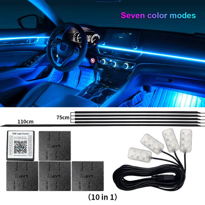 18-in-1 Dual-Zone RGB LED Car Interior Ambient Light Kit – App Controlled